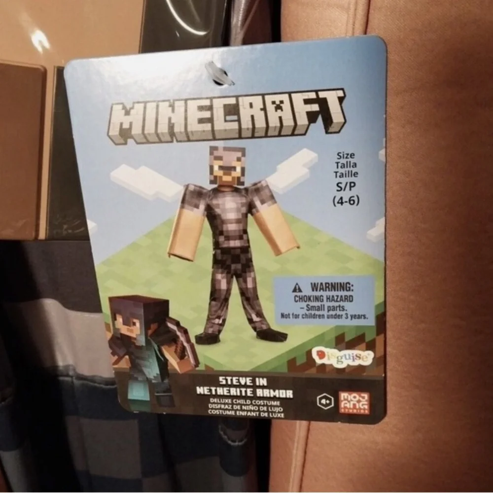 New! Minecraft Steve Netherite‎ Armor Child Costume Small (4-6) Disguise